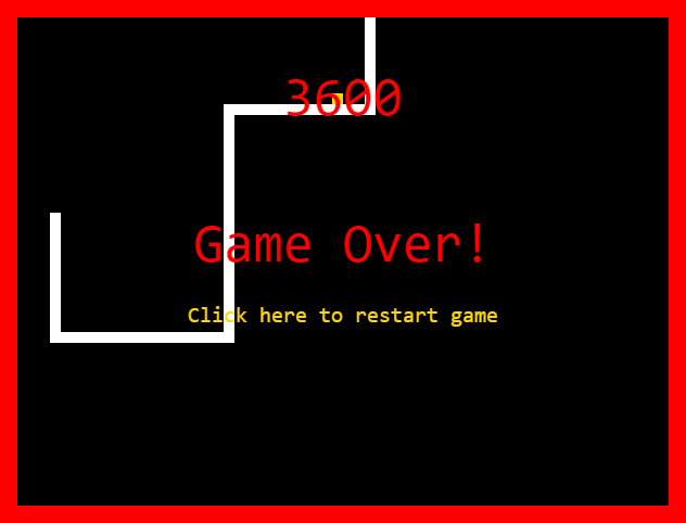 Picture of game over for a game of snake.